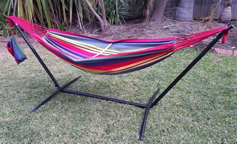 But here i am, sipping my mimosa on a daily in my super cozy hammock now. Free Standing Hammock: Red and Yellow Canvas Hammock with ...
