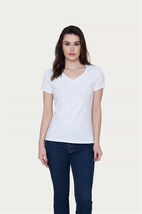 Camiseta Feminina Básica Branca Decote V Wshirt