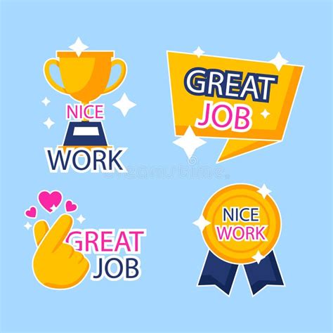 Flat Good Job And Great Job Stickers Vector Illustration Stock Vector