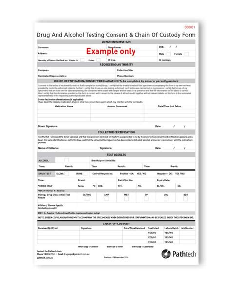 Chain Of Custody Consent Book Pathtech Pertaining To Drug Test