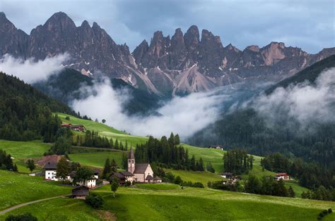 Dolomiti Dolomites Mountains Clouds Forest Trees Grass Church Home