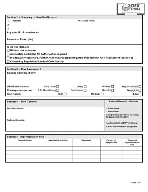 Plant Hazard Identification Risk Assessment Form In Word And Pdf
