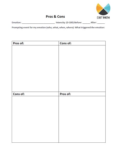 Dbt Pros And Cons Worksheet