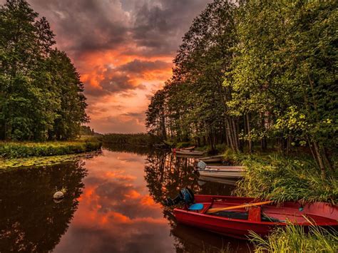 Beautiful Sunset Landscape From Australia River Boats