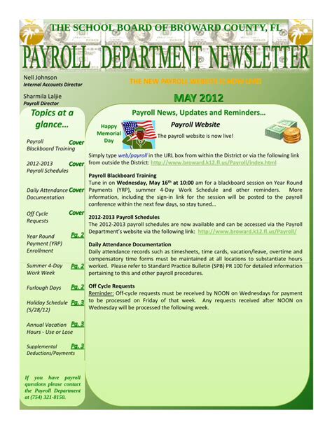 Pdf The School Board Of Broward County Fl 2012 Payroll Newsletter