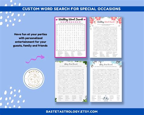Personalized Word Search Printable Pdf Custom Word Search Etsy
