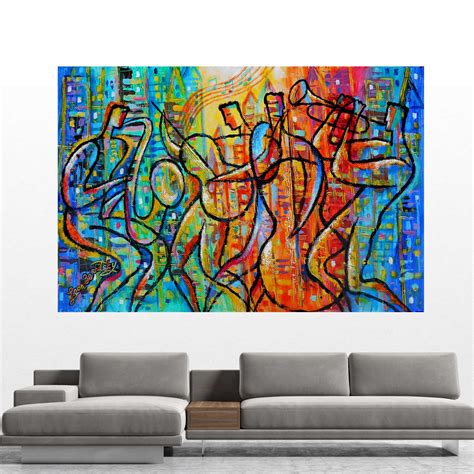 Large Wall Decor Jazz Music Canvas Abstract Stretched Ready To Hang