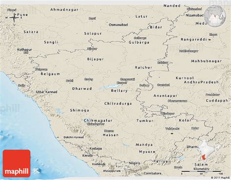 Karnataka map with social distancing. Shaded Relief Panoramic Map of Karnataka