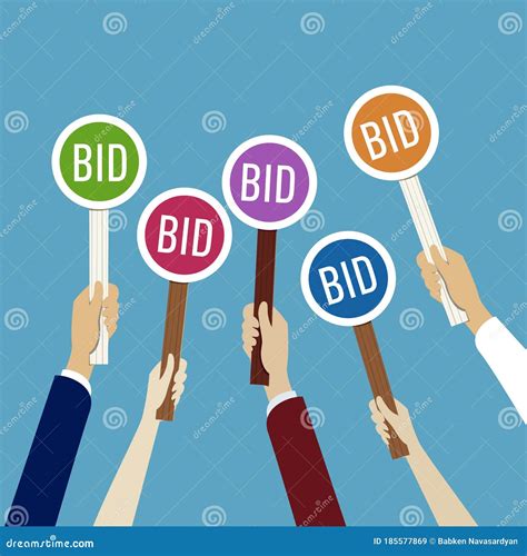 Hands Holding Auction Paddle With Bid Stock Vector Illustration Of