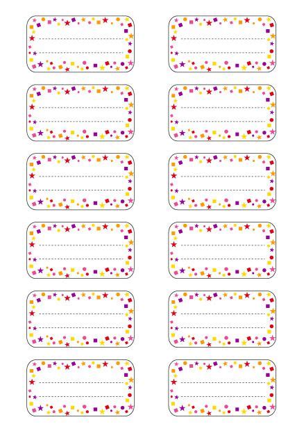 Etiquettes école à Imprimer Modèle étoiles Multicolores 3