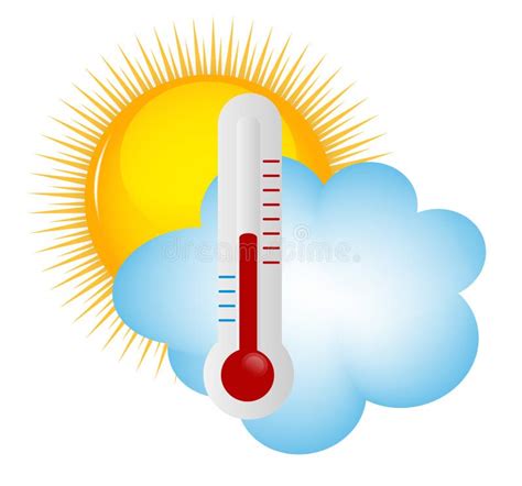 Weather Icons With Sun Cloud And Thermometer Stock Vector