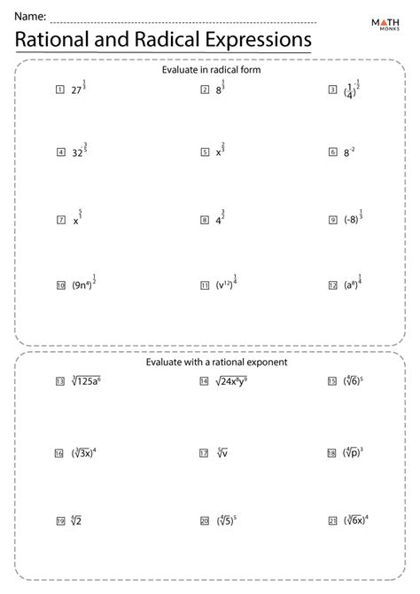 radicals and rational exponents worksheets