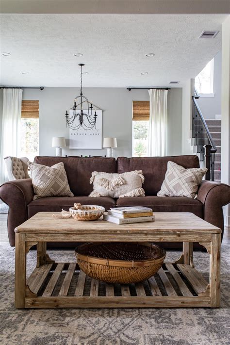 Cottage Living Room With Brown Sofa Hgtv