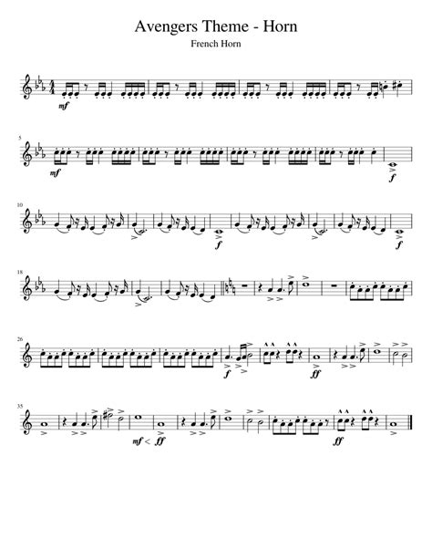 Avengers Theme French Horn 1 Sheet Music For French Horn Solo