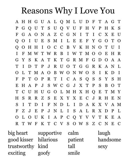 Reasons I Love You Word Search Wordmint
