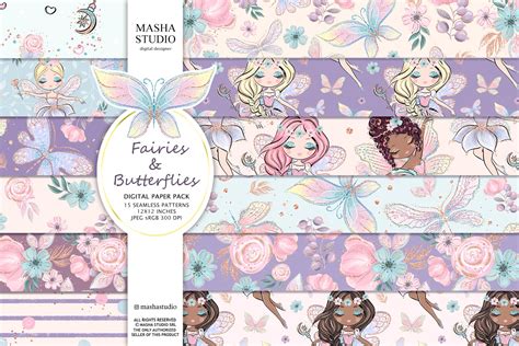 Fairies And Butterflies Digital Papers Graphic Patterns ~ Creative Market