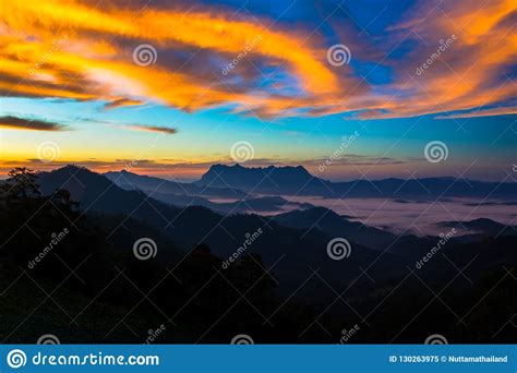 Landscape Of Sunrise On Mountain At Doi Luang Chiang Dao Stock Image
