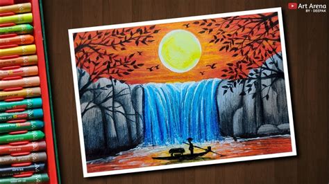Sakura cray pas expressionist oil. Sunset waterfall 2 drawing with Oil Pastels - step by step ...