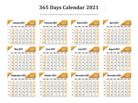 365 Days Calendar 2021 Presentation Graphics Presentation