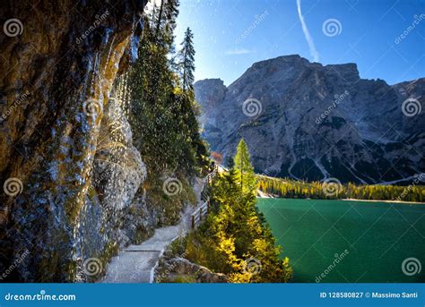 Braies Lake Dolomites Trentino Alto Adige Italy Stock Image Image