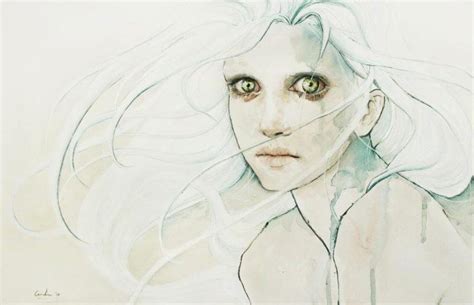 Trauma Drama Emo Girl White Hair Green Eyes Fear Art Portrait
