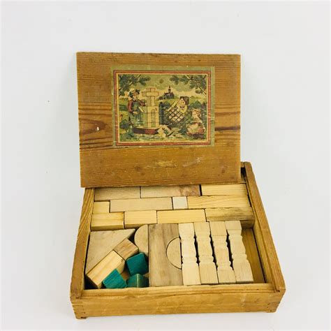 Vintage Wooden Blocks Set In Box