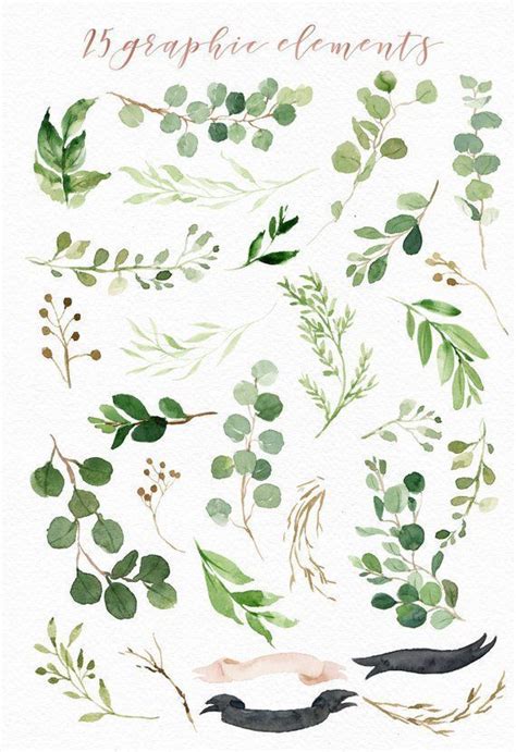Watercolor Green Leaf Clip Artgreenerysmall Etsy Watercolor