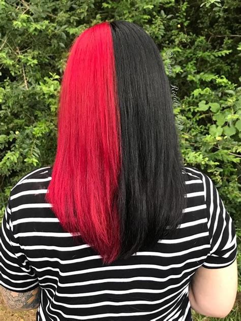 10000印刷√ Split Dyed Half Red Half Black Hair Short 234039