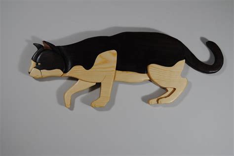 Single Cat Intarsia Wallhangingwood Cat Sculptureintarsia Etsy