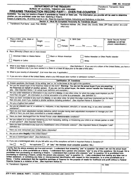 Form Atf F 4473 Firearms Transaction Report Printable Pdf Download