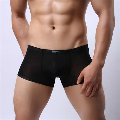 Fashion Mens Underwear Super Soft Ice Silk Boxers Men Sexy Bulge Pouch