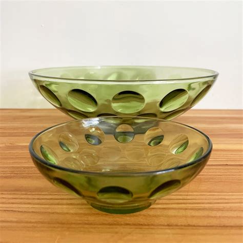 Vintage Hazel Atlas Eldorado Green Glass Chip Dip Bowls Mid Century