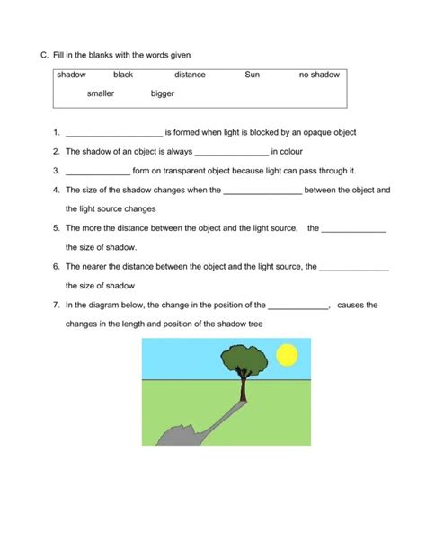 Grade 5 Science Worksheets Light
