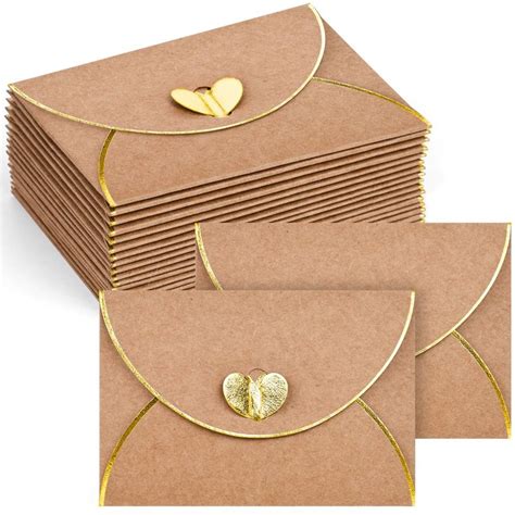 JOHOUSE 50PCS Gift Card Envelopes Kraft Envelope With Gold Border