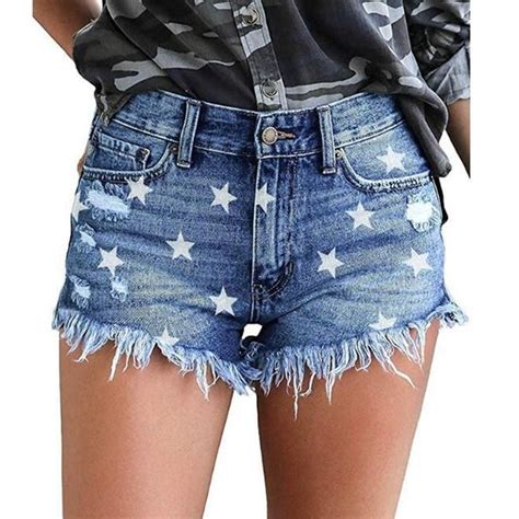 2019 Women Shorts Frayed Tassel Denim Shorts Washed Stars Print Sexy Shorts Summer Jean Shorts