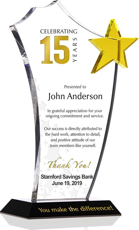 Personalized Crystal Gold Star Employee Long Service Award