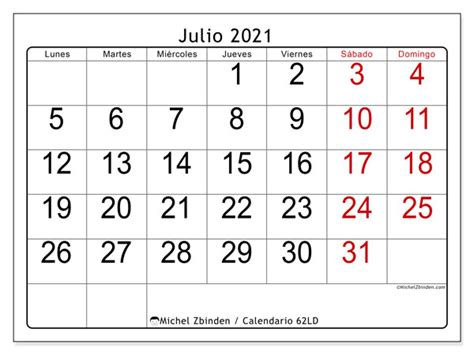 Calendario “62ld” Julio De 2021 Para Imprimir Michel Zbinden Es