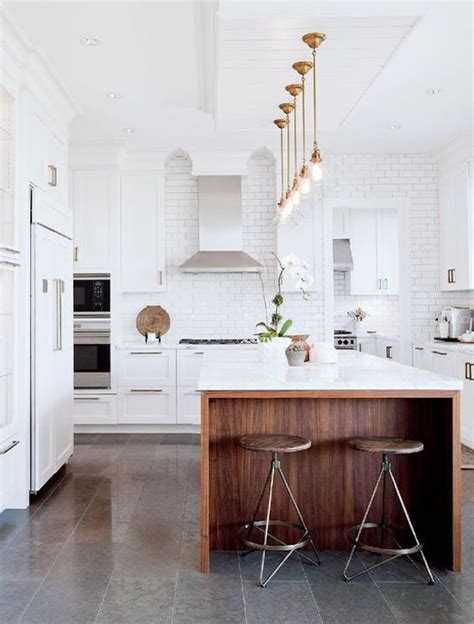 Wood Island White Kitchen Natural Accents Interior Design Kitchen