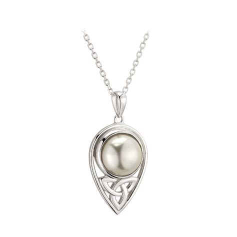 Glass Pearl Trinity Knot Necklace Solvar Irish Jewellery