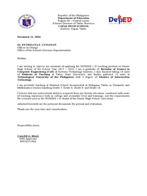Letter Of Intent Deped Academia Learning
