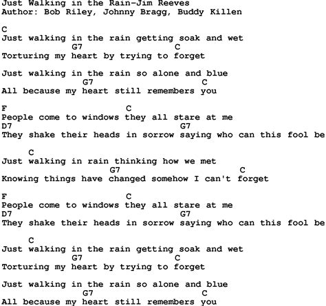 Country Musicjust Walking In The Rain Jim Reeves Lyrics And Chords