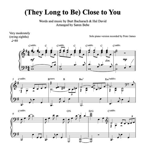 They Long To Be Close To You Solo Piano Sheet Music Pdf