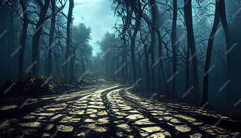 Premium Photo Raster Illustration Of Spooky Empty Road In Evening