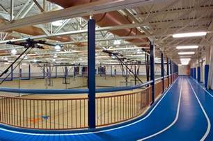 Indoor Padded Walkingjogging Track Elevated Over Gymnasium Well Lit
