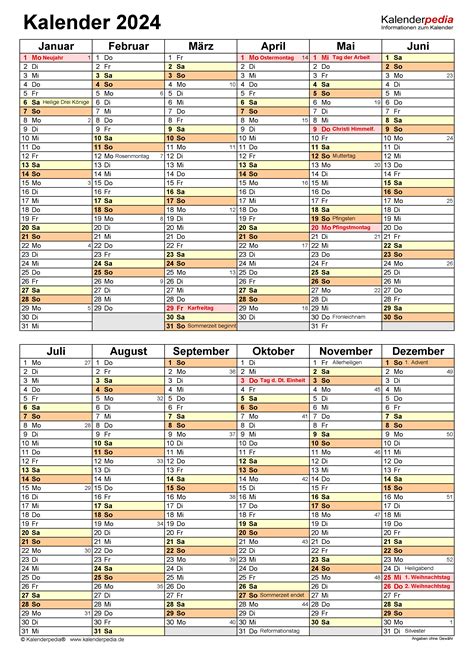 Kalender 2024 Zum Ausdrucken In Excel 19 Vorlagen Kostenlos