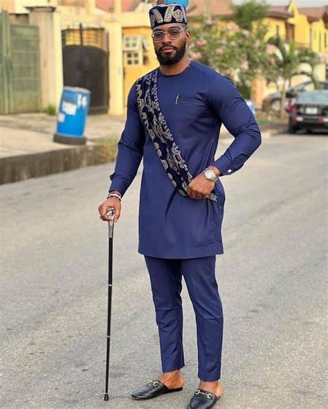 Navy Blue Igbo Mens Attire Nigerian Men Dress Senator Attire