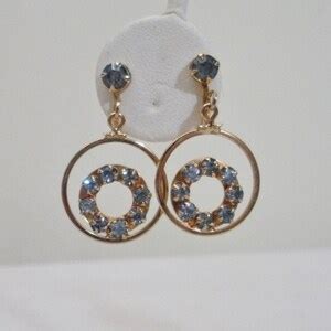 Vintage Light Blue Rhinestone Double Circle Drop Earrings Etsy