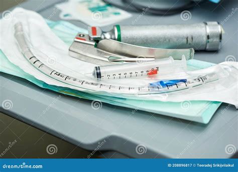 A Set Of Endotracheal Tube For Anesthesia On The Table Stock Image