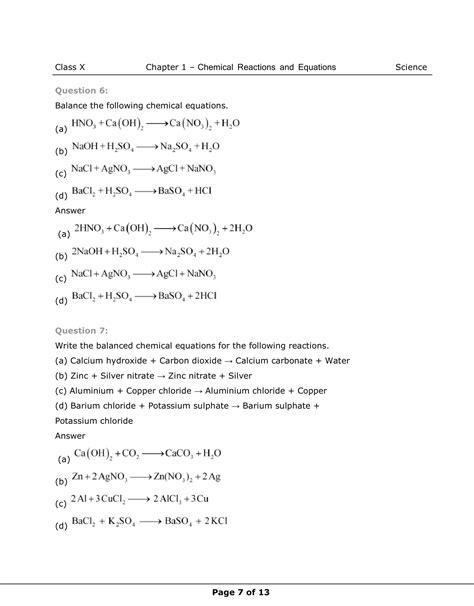 Class Th Science Chemicals Reactions And Equations Ncert Solution