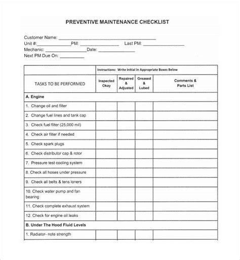 Preventive Maintenance Form Template Fresh 22 Maintenance Checklist